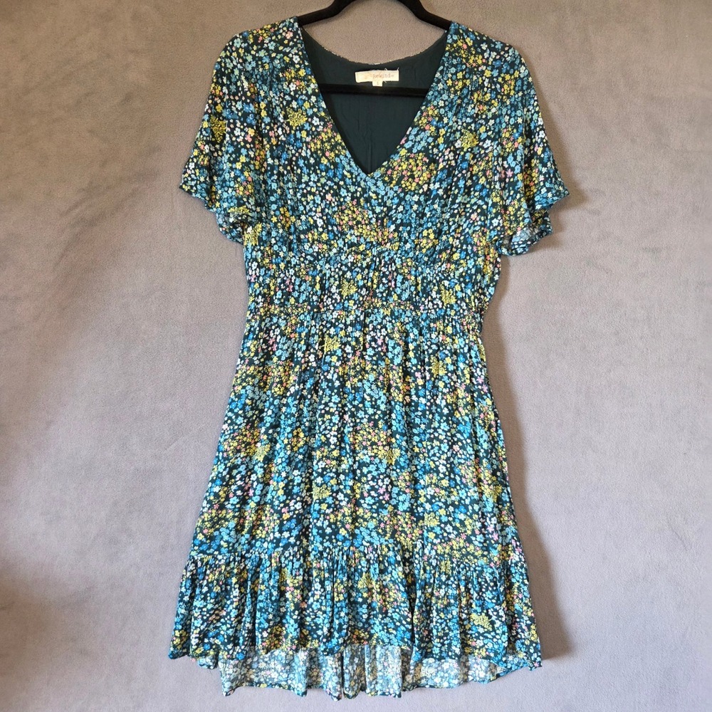 Rewind V-Neck Floral Smocked Dress Womens Large Ruffle Cottagecore Boho Casual